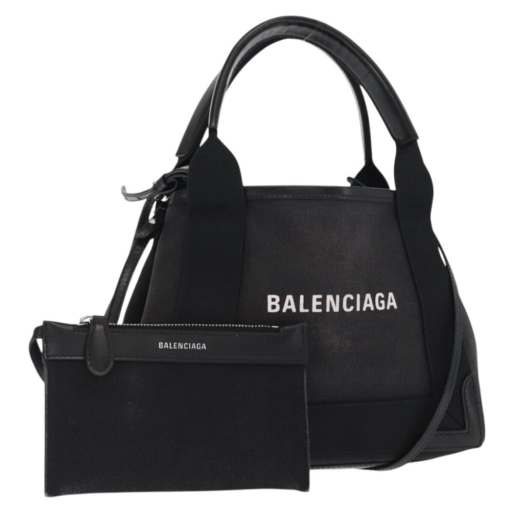 Balenciaga Navy Cabas Canvas with Leather Small